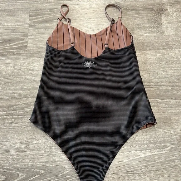 ACACIA swimwear Hina Small Black Brown Striped one piece reversible full bikini - Picture 6 of 8